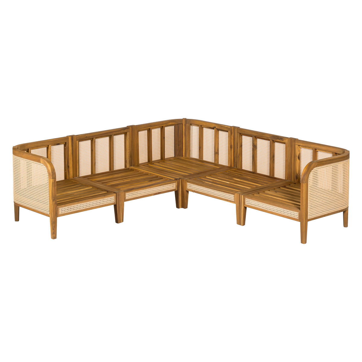 Kirkby Outdoor 5 Seater V-Shaped Acacia Wood Sofa with Cushions