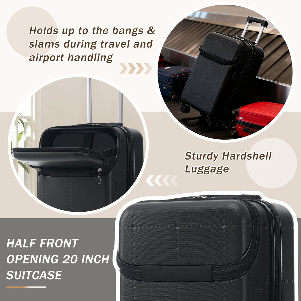 Hardside Luggage Set 5 Piece with USB Port & TSA Lock - Black