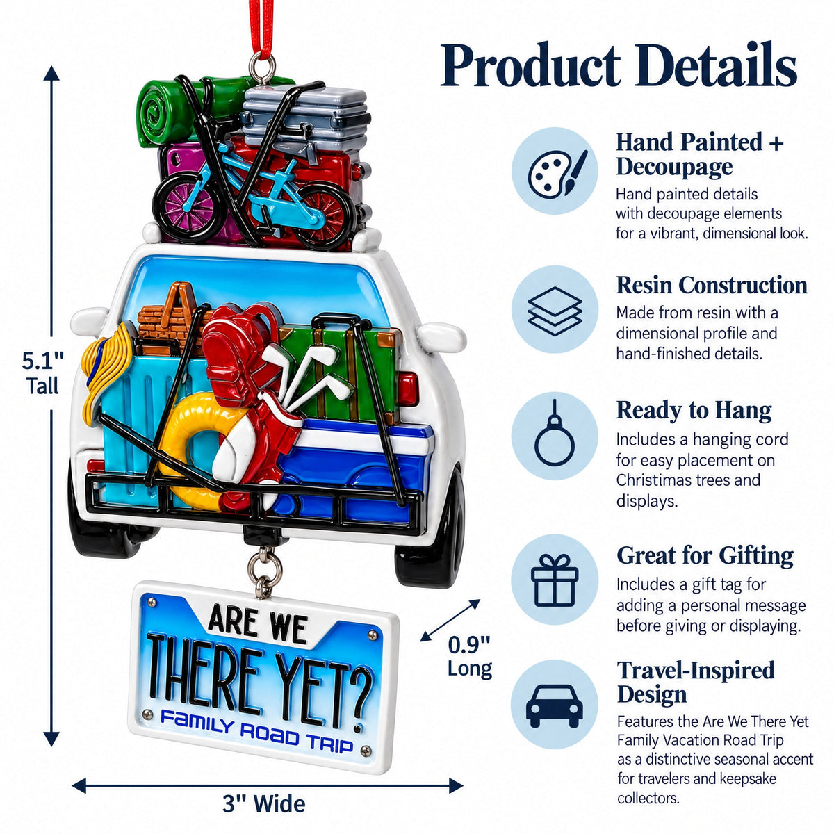 Are We There Yet Family Vacation Road Trip Resin Christmas Ornament