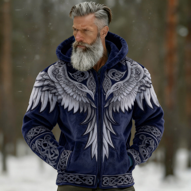 Stylish Winter Warmth Flannel 3D-Printed Hooded Zip-Up Cardigan