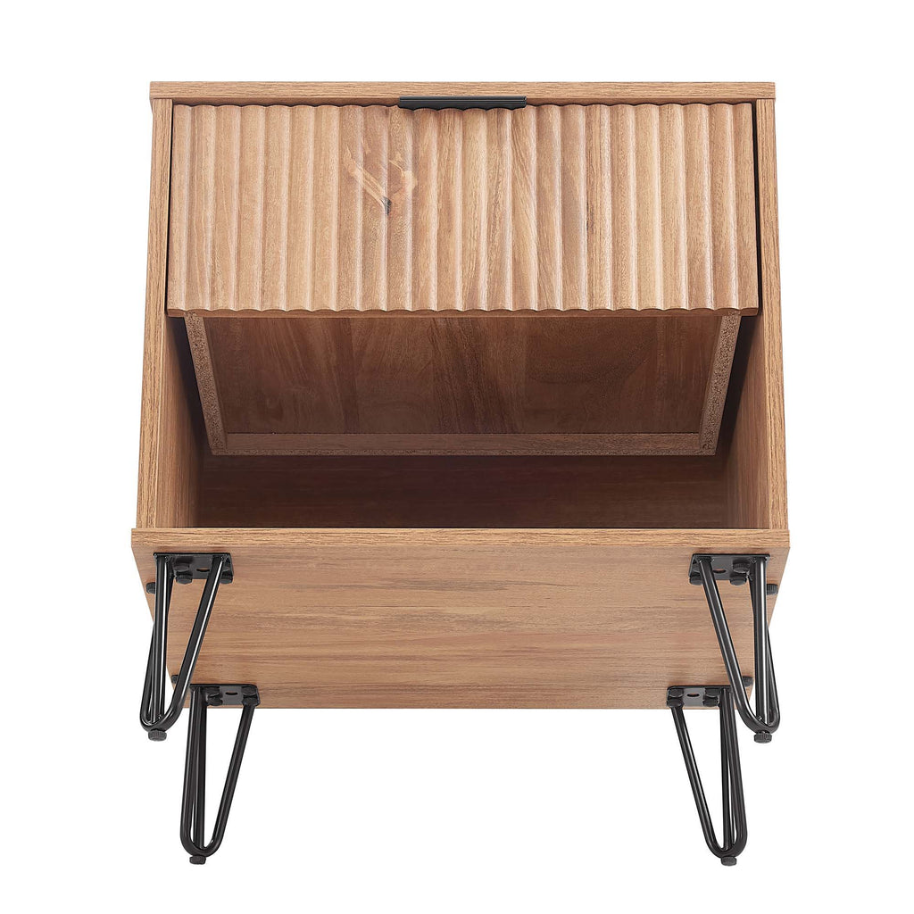 Modern Nightstand with Fluted Drawer and Metal Handles - Multiple Colors
