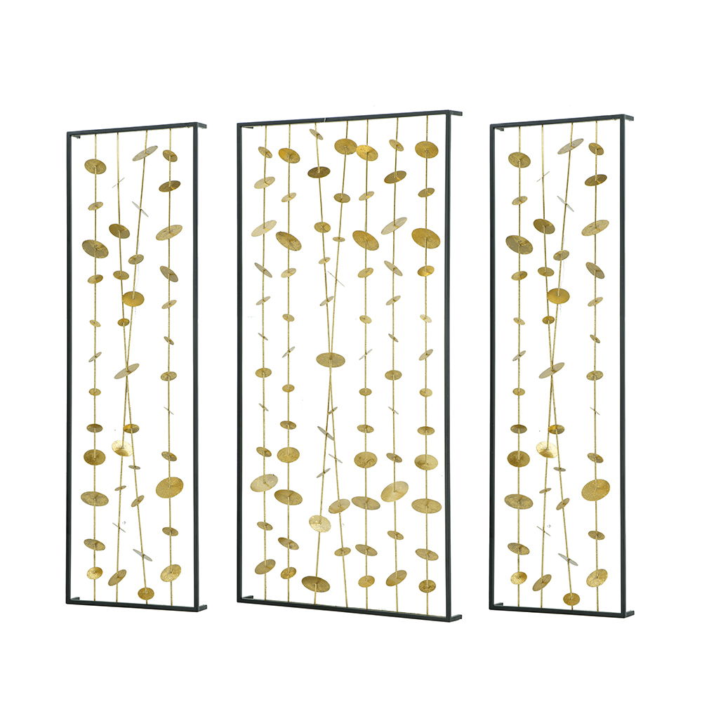 Metal Decorative Wall Art with Frame - Set of 3 - Gold