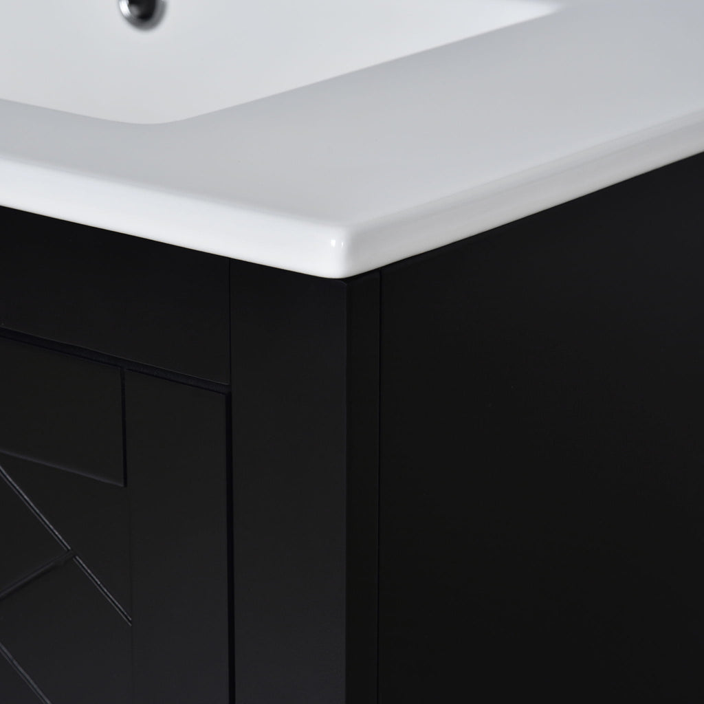 Ceramic Sink Vanity Combo with 3 Drawers and Soft Closing Doors - 30"