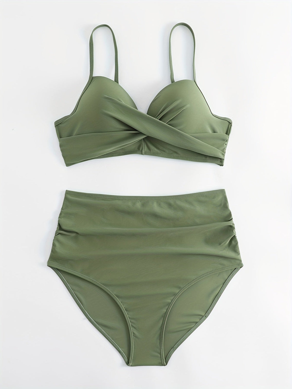 Tropical Vibe High Waist Bikini Set – Flirty V-Neck Swimsuit with Layered Colorblock High Cut Bottom Crisscross Strap Detail & Ultra-Stretch Comfort – Women's Two Piece Swimwear for Summer Beach Pool & Vacation Fun