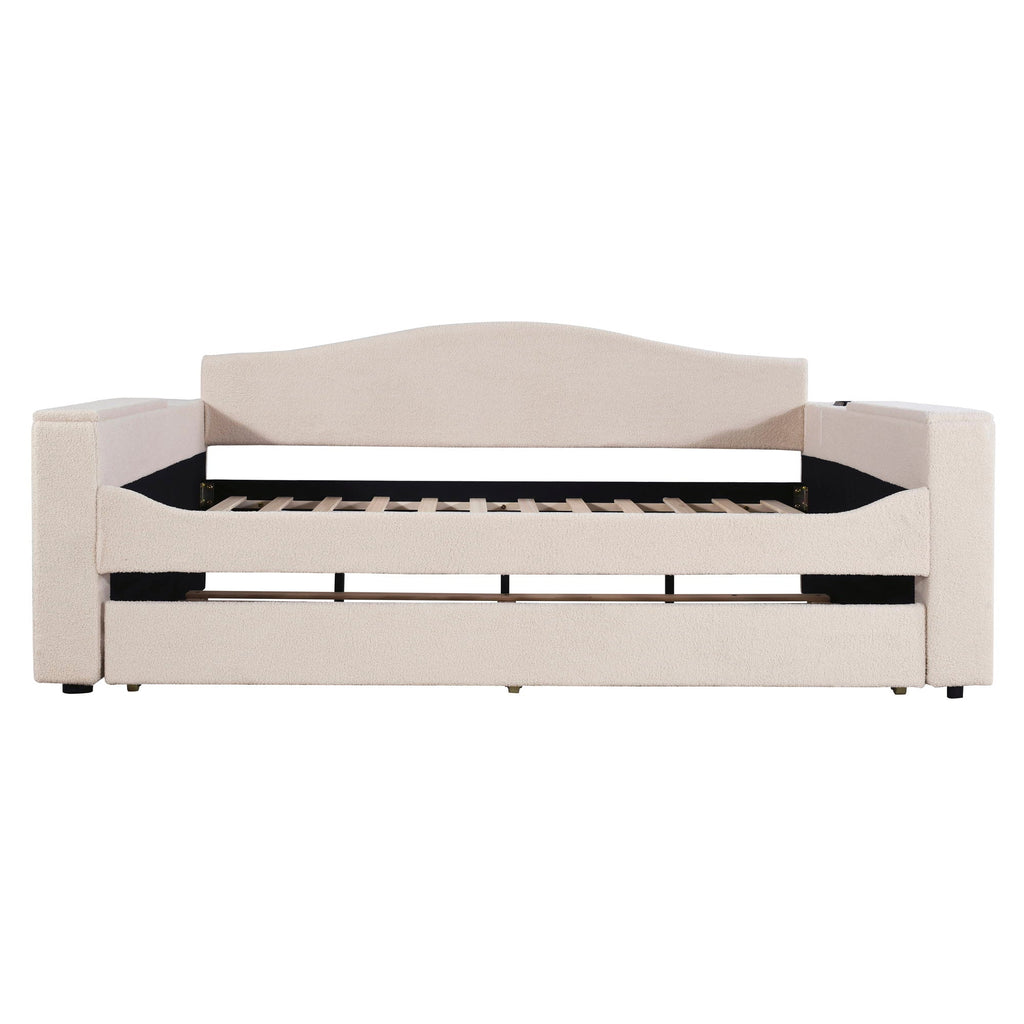 Upholstered Daybed With Storage Armrests, Trundle And Latest Integrated tooth Audio System
