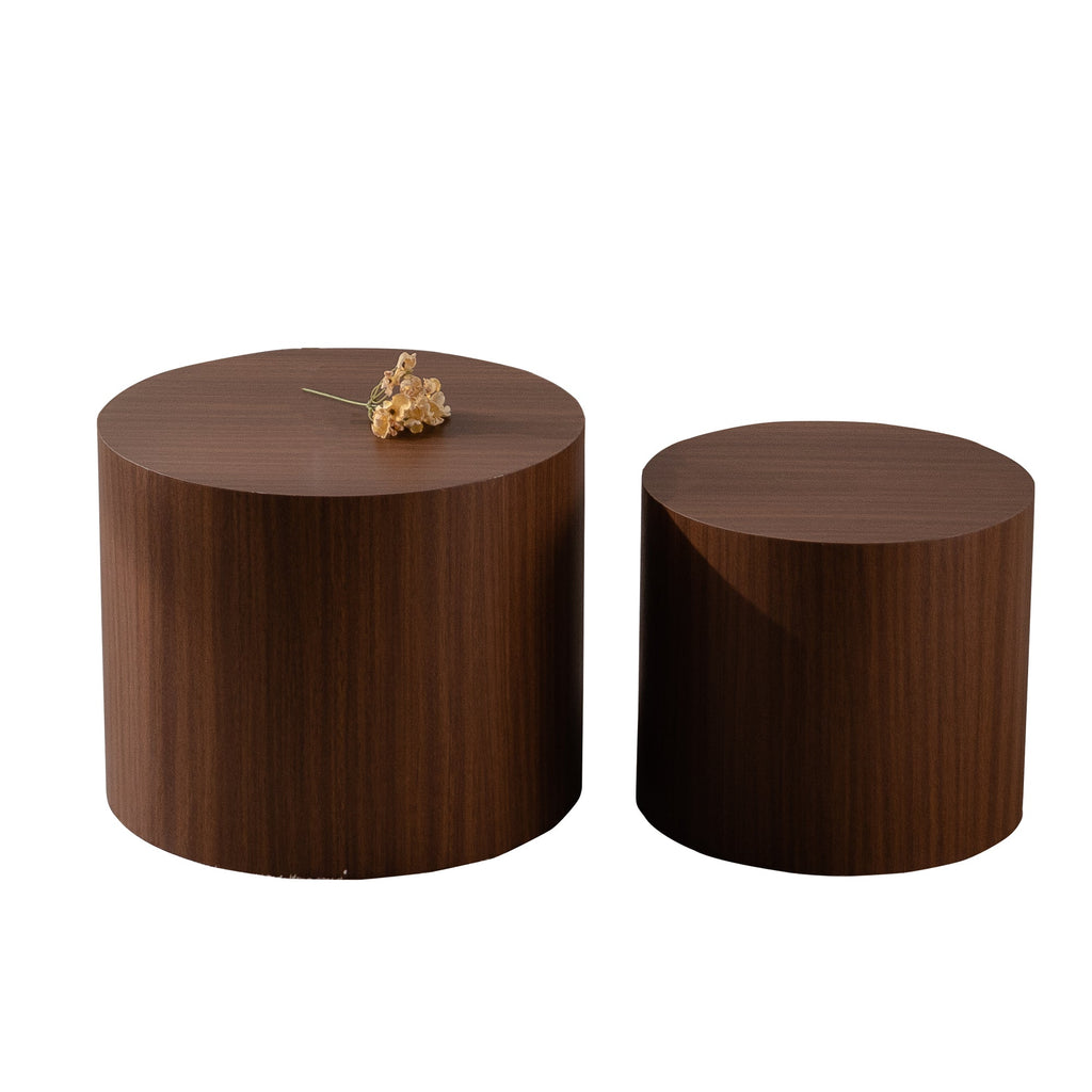 Nesting Coffee Table Set of 2 Round Wooden Tables with Space-Saving Design - Multiple Colors