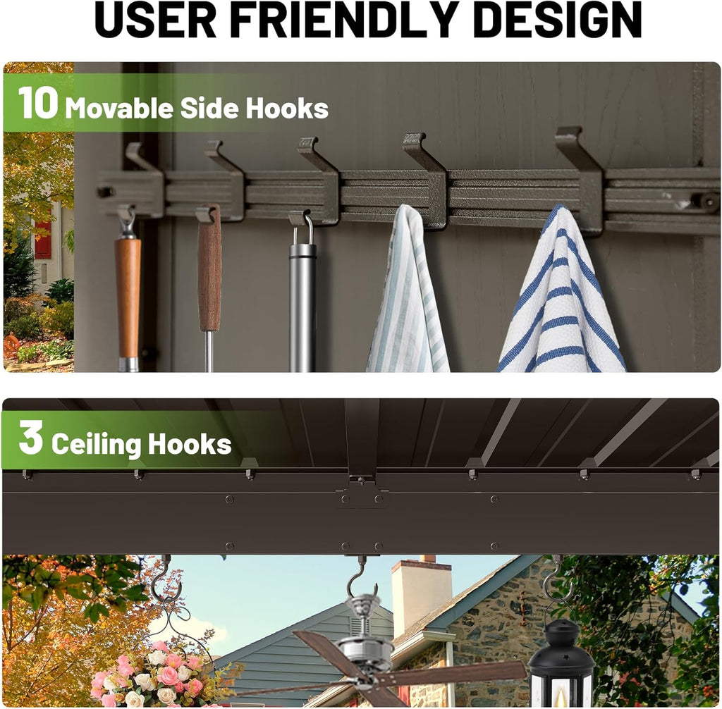 9x10FT Hardtop Grill Gazebo with Storage Shelves - Brown Steel
