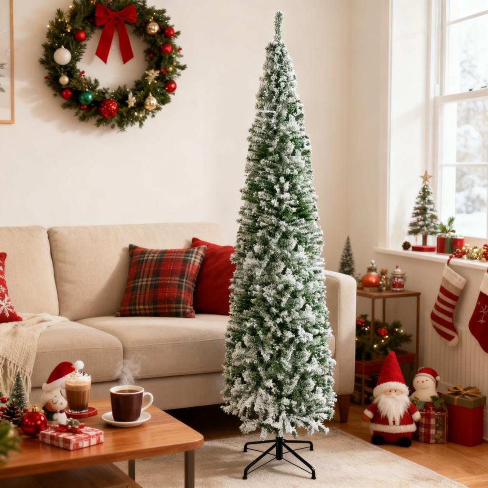 9ft Flocked Christmas Tree with Faux Snow - White