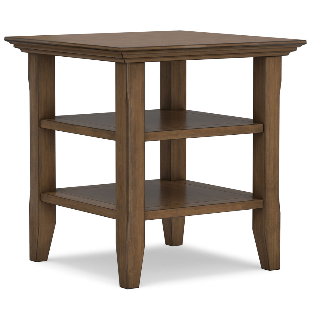 Light Brown End Table with Open Storage Shelves - MDF & Metal