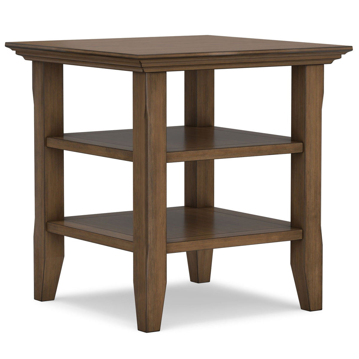 Light Brown End Table with Open Storage Shelves - MDF & Metal