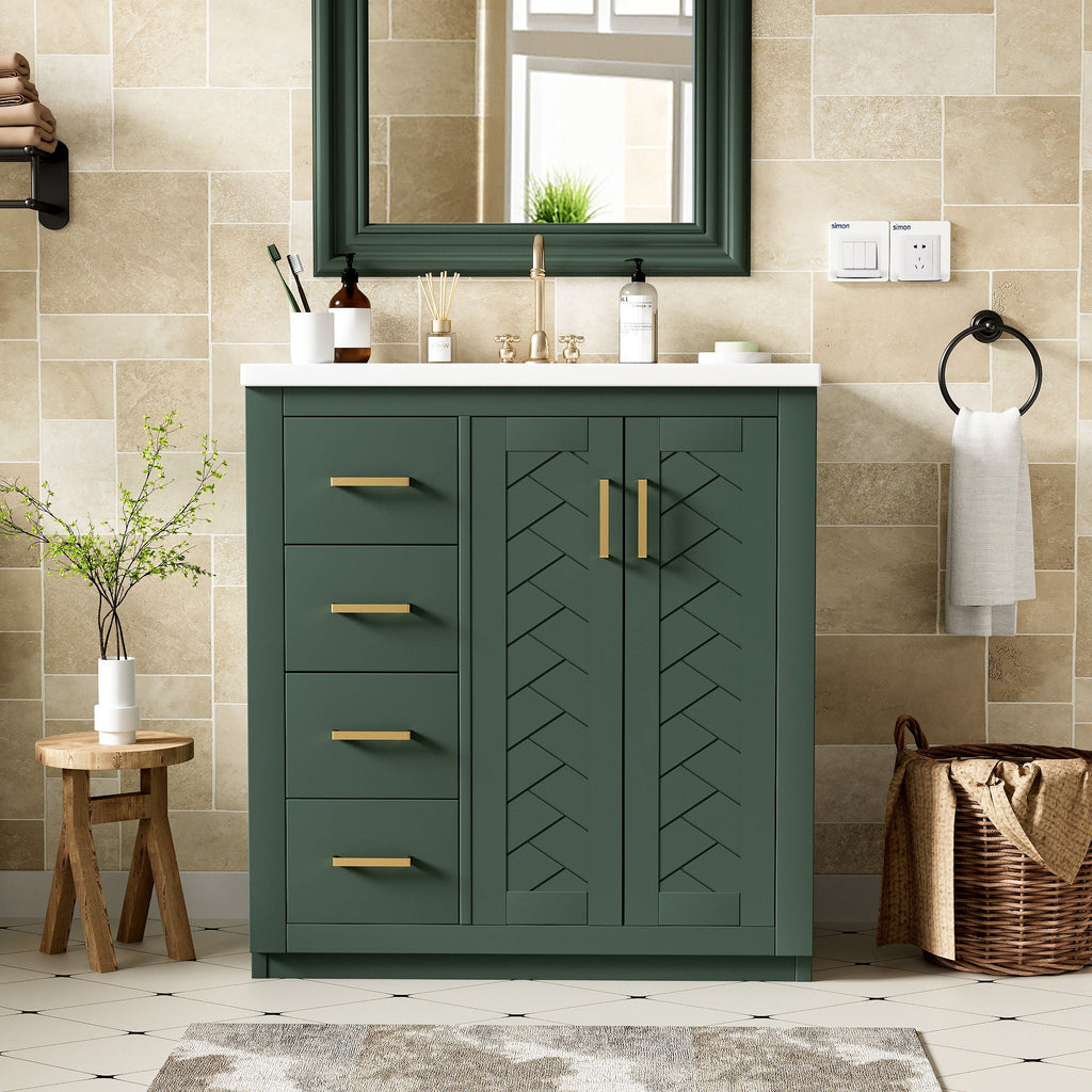 Ceramic Sink Vanity Combo with 3 Drawers and Soft Closing Doors - 30"