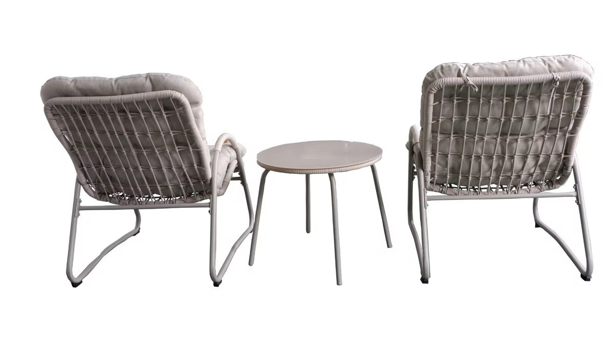 Outdoor Iron Framed Wicker 3-Piece Patio Set with Lounge Chair and Table - Off-White