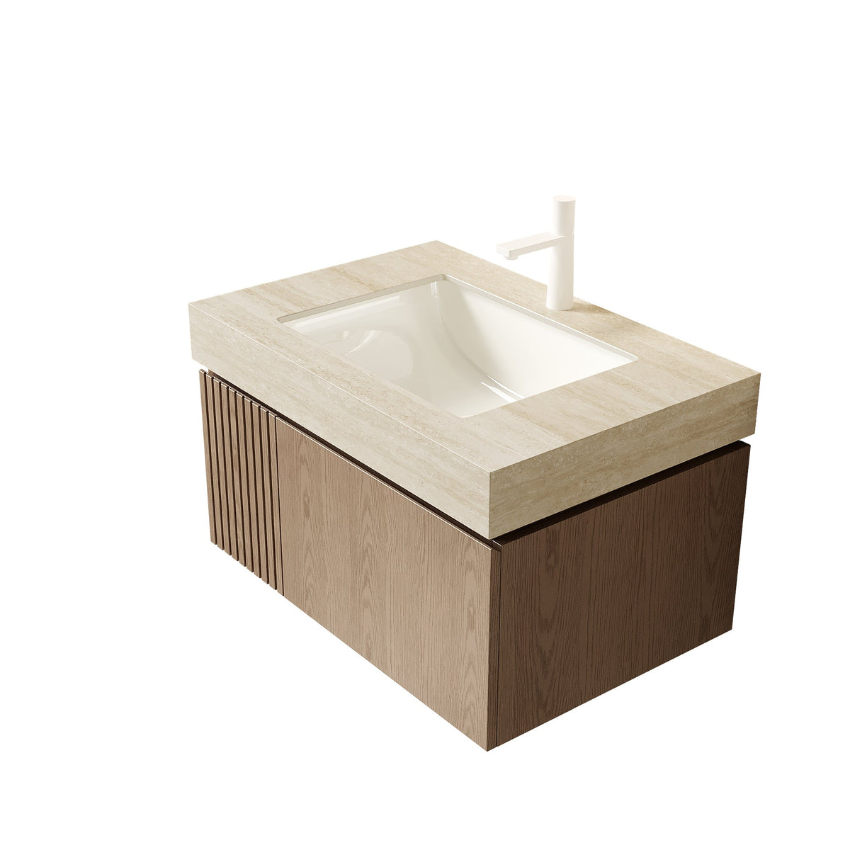 30" Floating Bathroom Vanity with Travertine Stone Top and Soft-Close Drawer - Roma Travertine