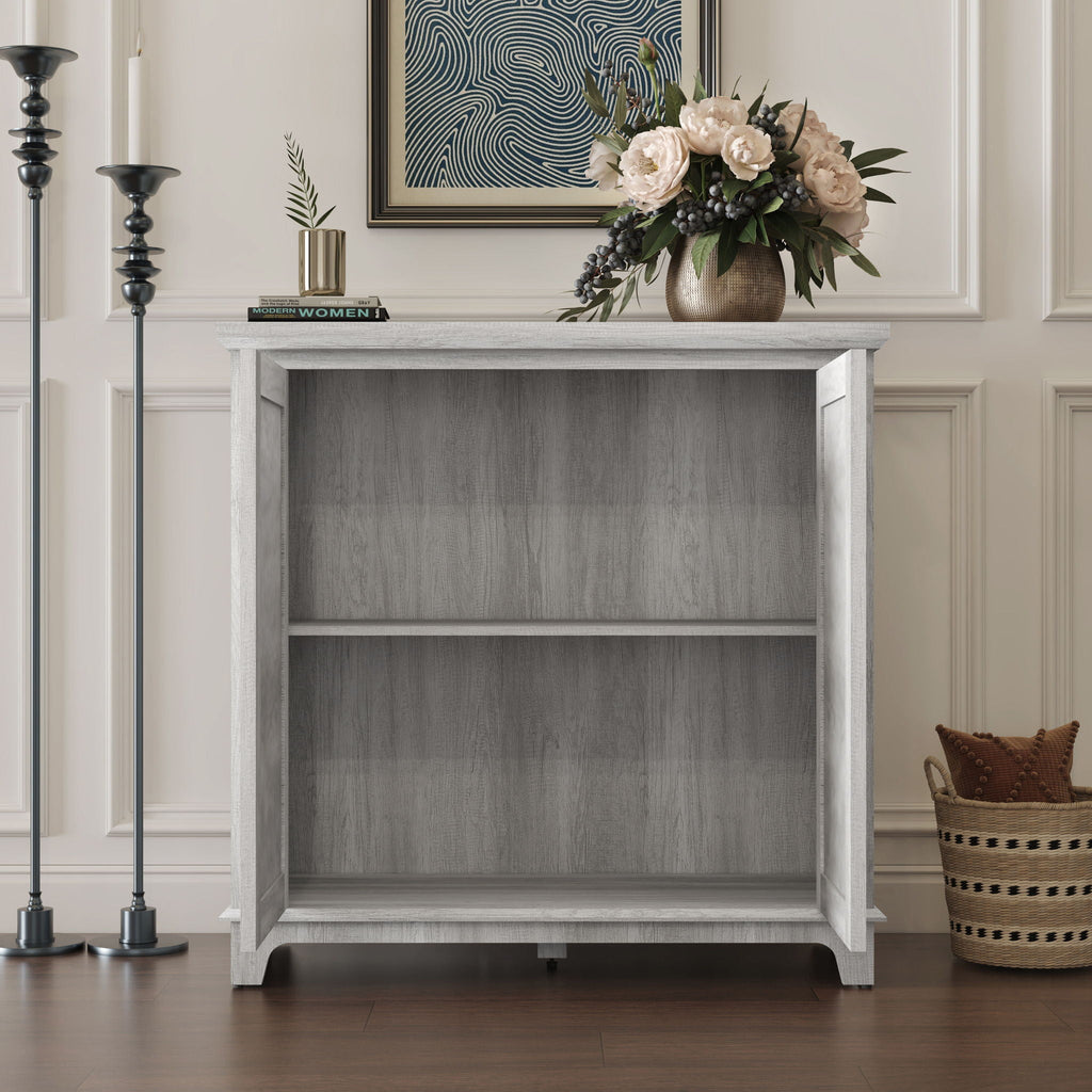 Elegant Sideboard With 2 Acrylic Mirrored Doors, Adjustable Shelf Storage