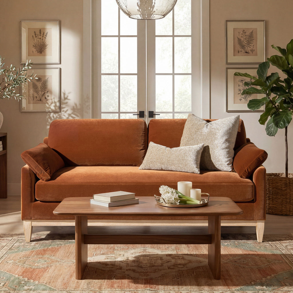 Modern Farmhouse Sofa with Removable Cushions - Dark Green or Orange