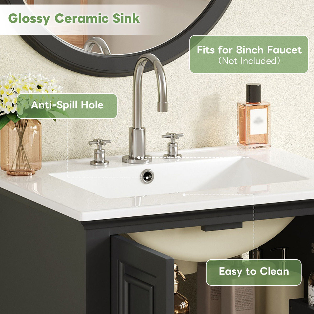 Modern Bathroom Vanity With Sink, Cabinet, And Drawers