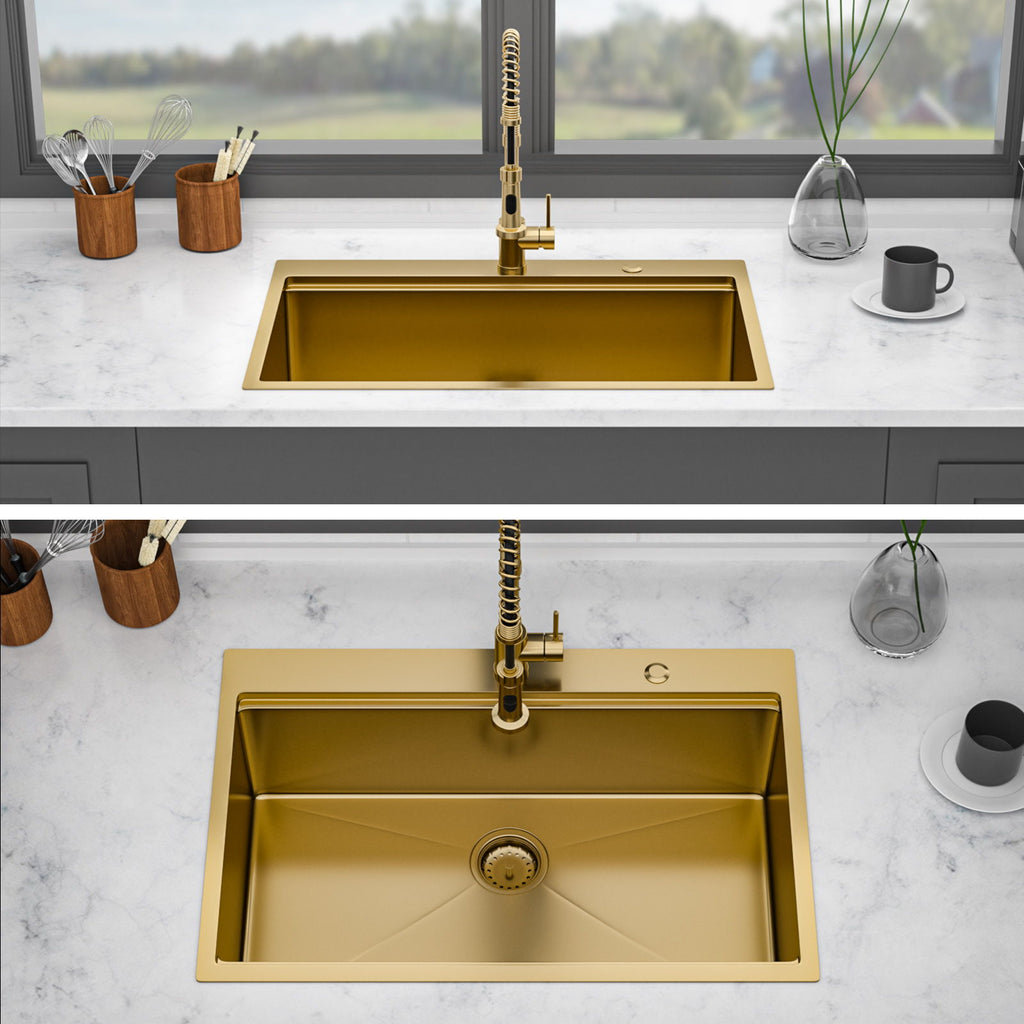 Stainless Steel Drop In Kitchen Sink with Workstation - Gray or Gold