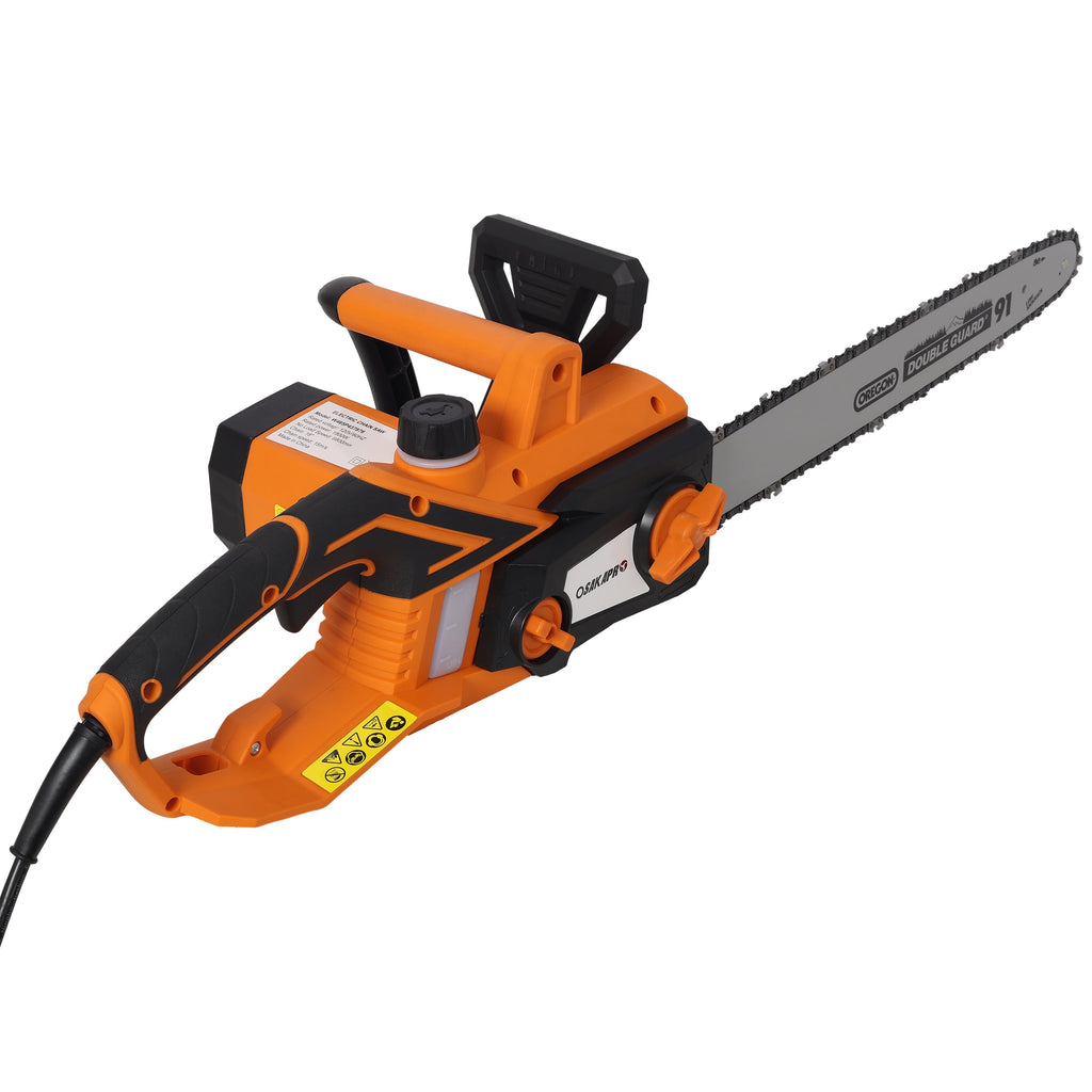 18 Inch Electric Chainsaw with Quick Chain Adjustment Knob - Orange/Black