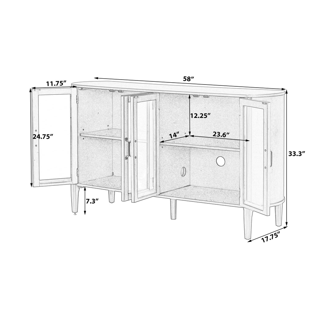 Stylish Large Storage Cabinet with 4 Doors – Solid Wood and Glass