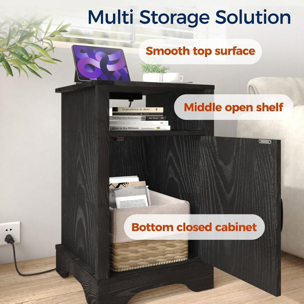 Farmhouse Nightstand with Charging Station & Storage - Multiple Colors