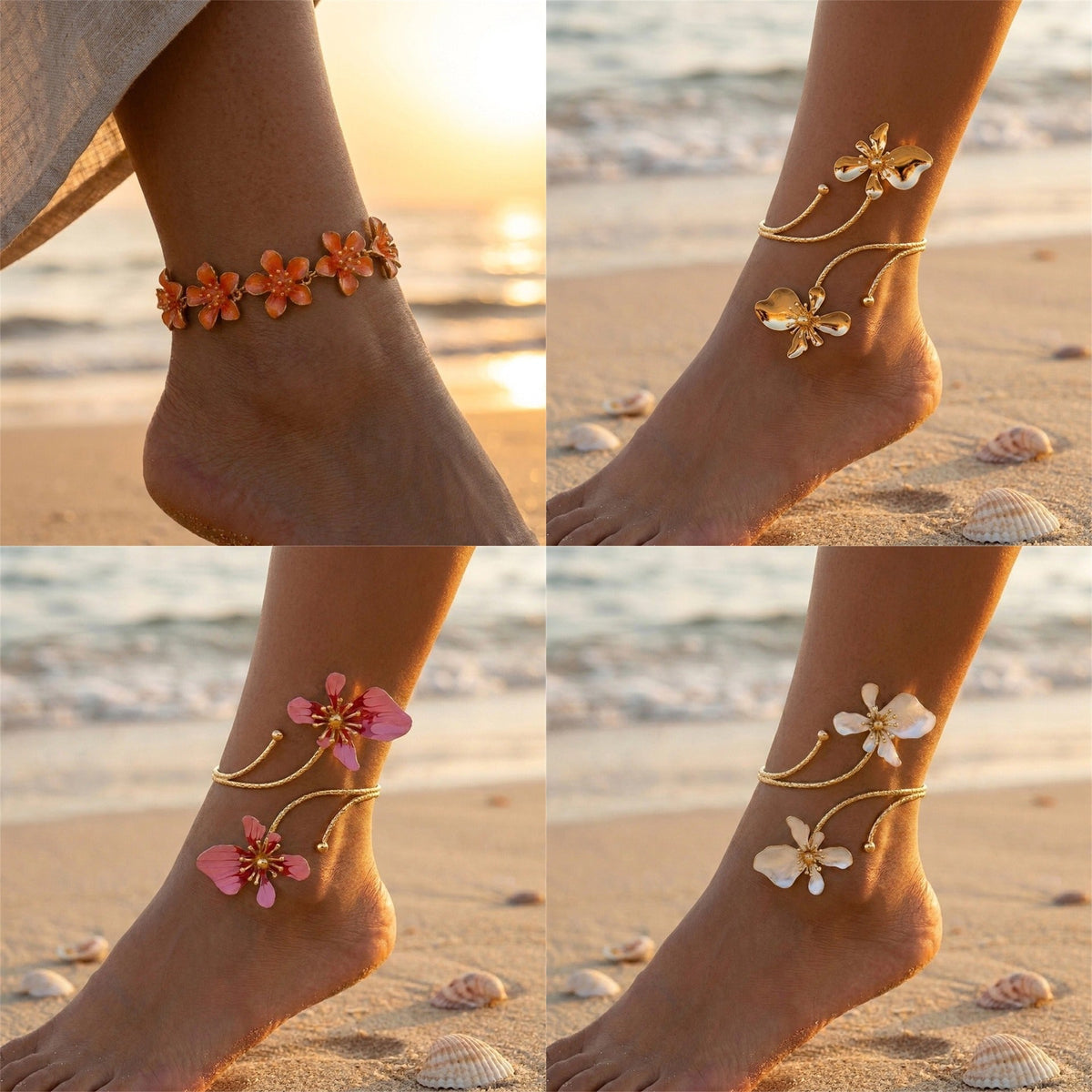 Exaggerated Hollow-out Metal Flower Anklet
