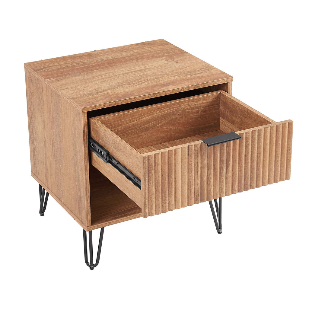 Modern Nightstand with Fluted Drawer and Metal Handles - Multiple Colors