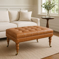 Buffalo Leather Ottoman with Castor Legs - Tan