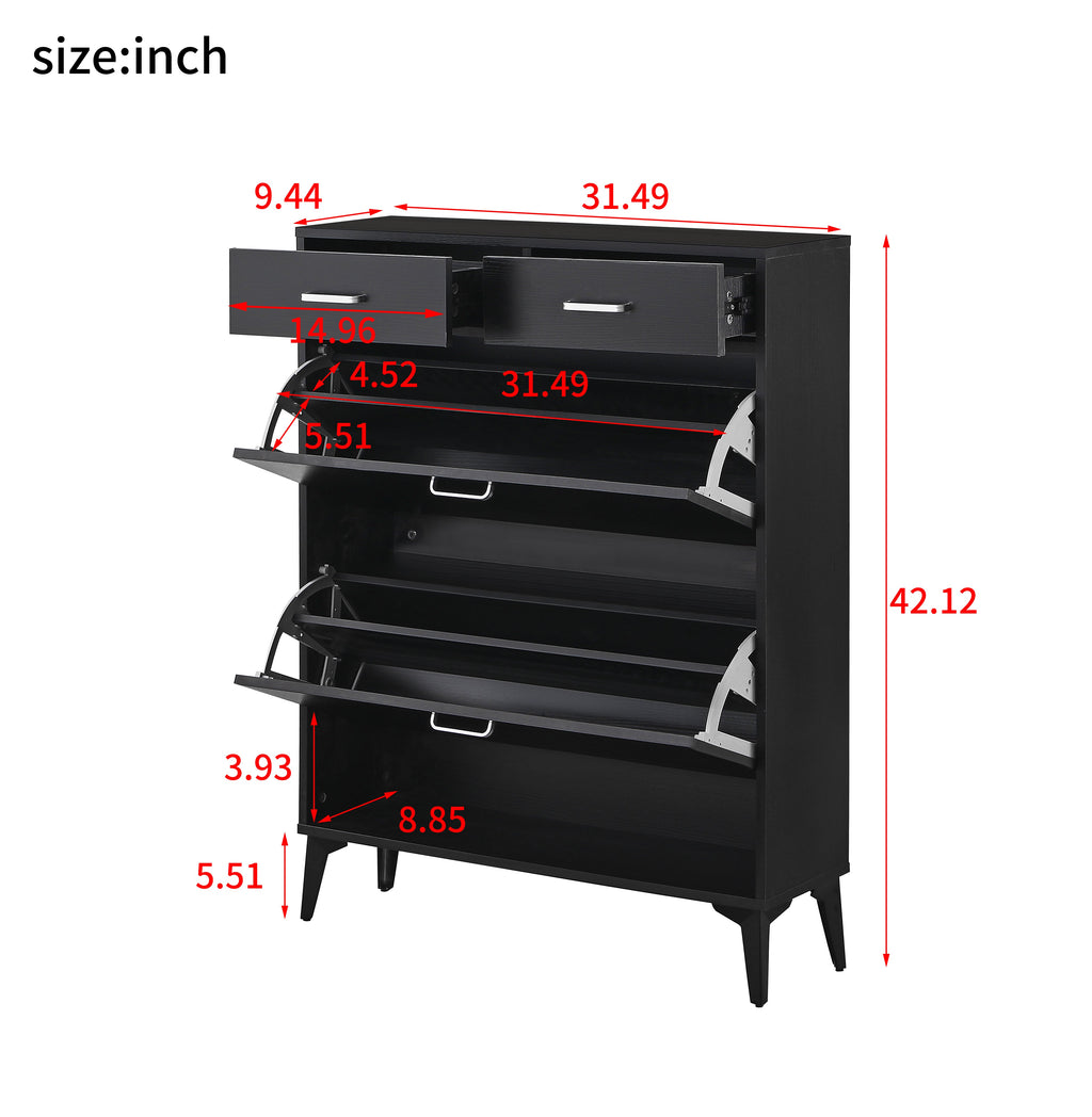Large Size Shoe Cabinet with Tipping Bucket Drawers - White