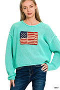 Zenana American Flag Crew Neck Sweater