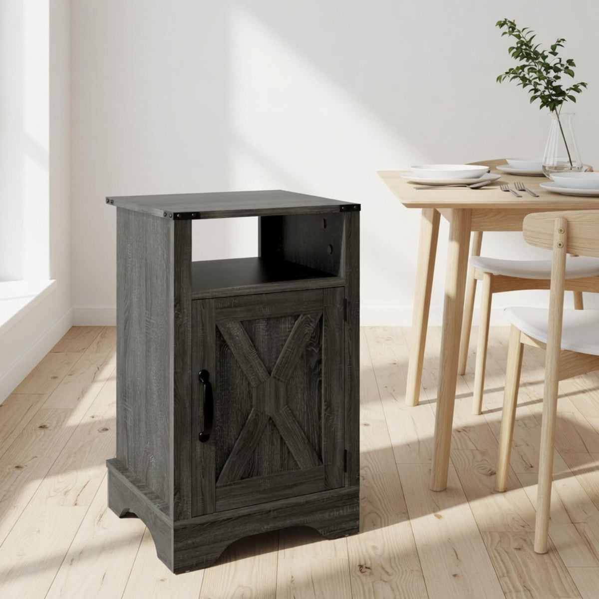 Farmhouse Nightstand with Charging Station & Storage - Multiple Colors