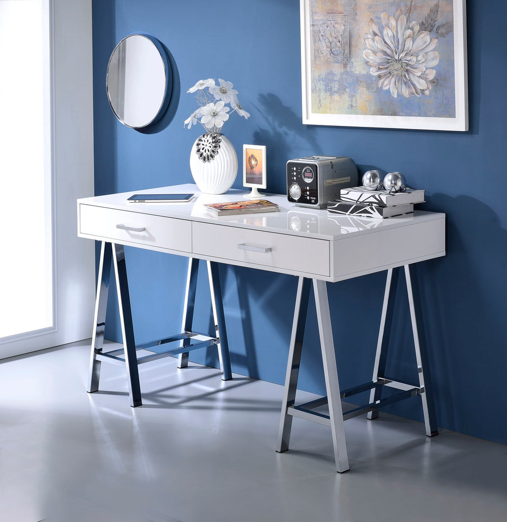High Gloss Writing Desk with USB Ports - White or Black