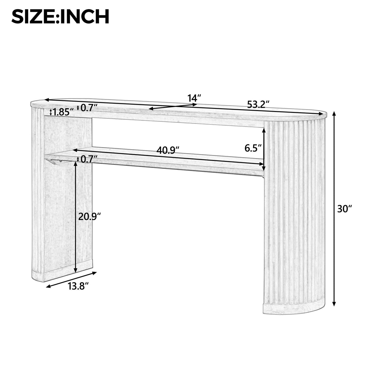 Console Table With Fluted Legs and Open Shelf - Available in Black, Light Brown, Dark Brown