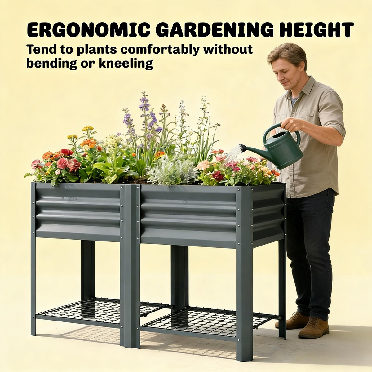 Elevated Steel Patio Planter Box with Bottom Shelf - Dark Gray