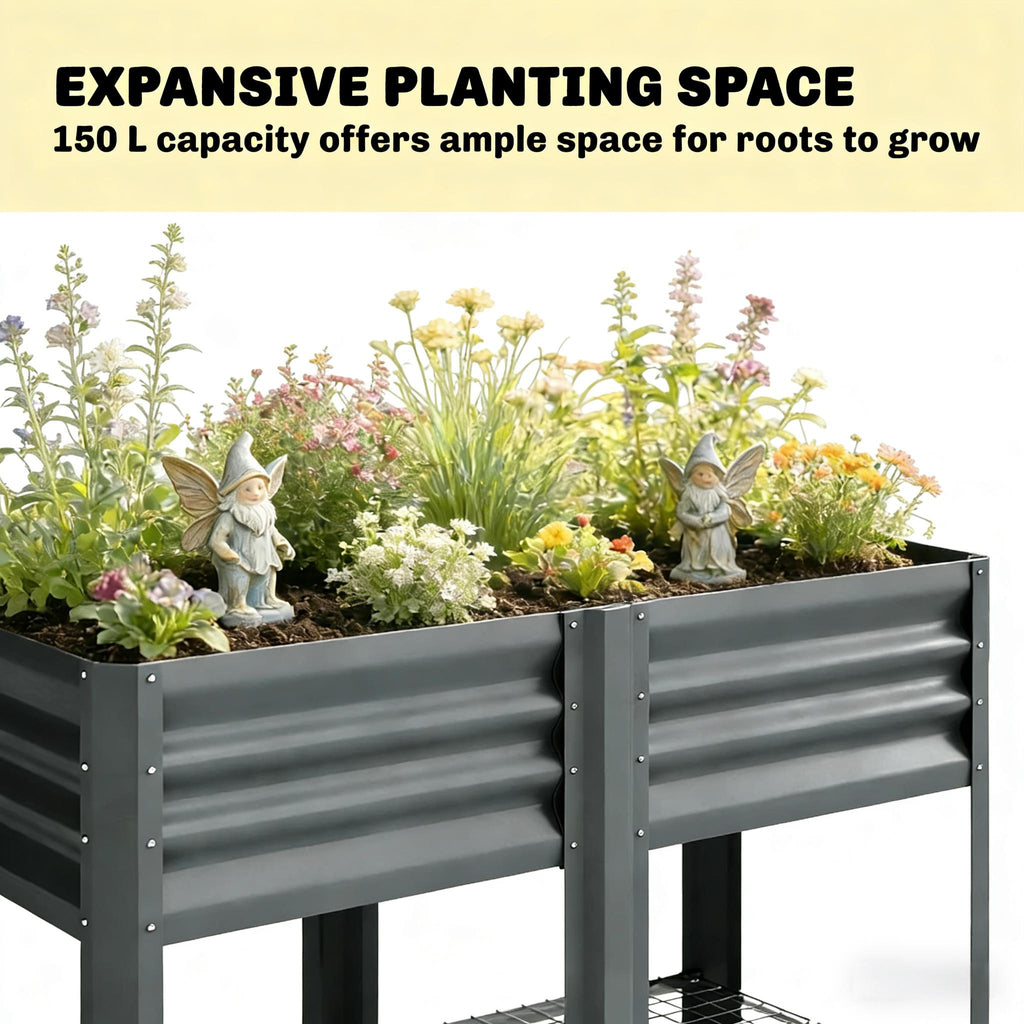 Elevated Steel Patio Planter Box with Bottom Shelf - Dark Gray