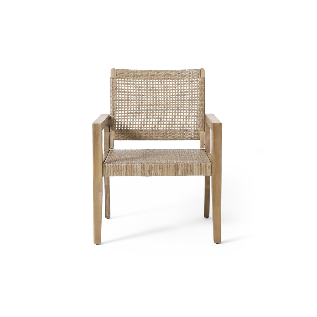 Outdoor Wicker and Acacia Wood Club Chairs - Set of 2