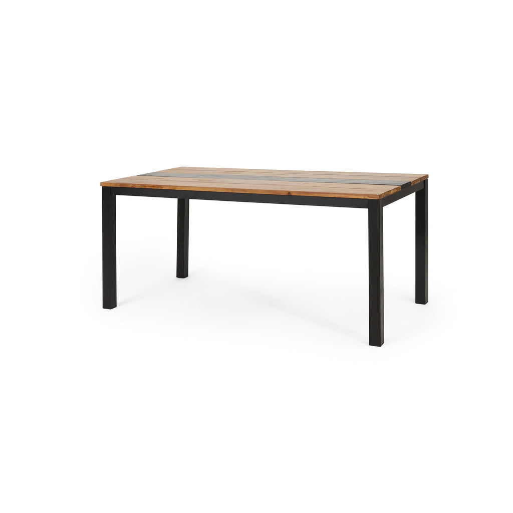 Acacia Wood Outdoor Dining Table with Powder-Coated Frame - Lindsey Dining Table