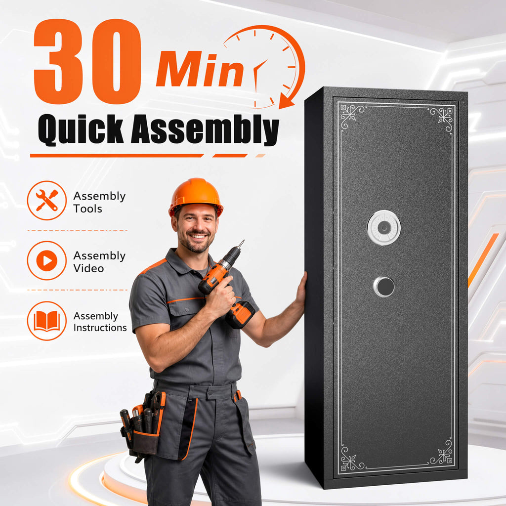 Extra-Large 12-Gun Fingerprint Lock Safe With Keypad, Alarm, Rifle And Pistol Storage (SAK94361)