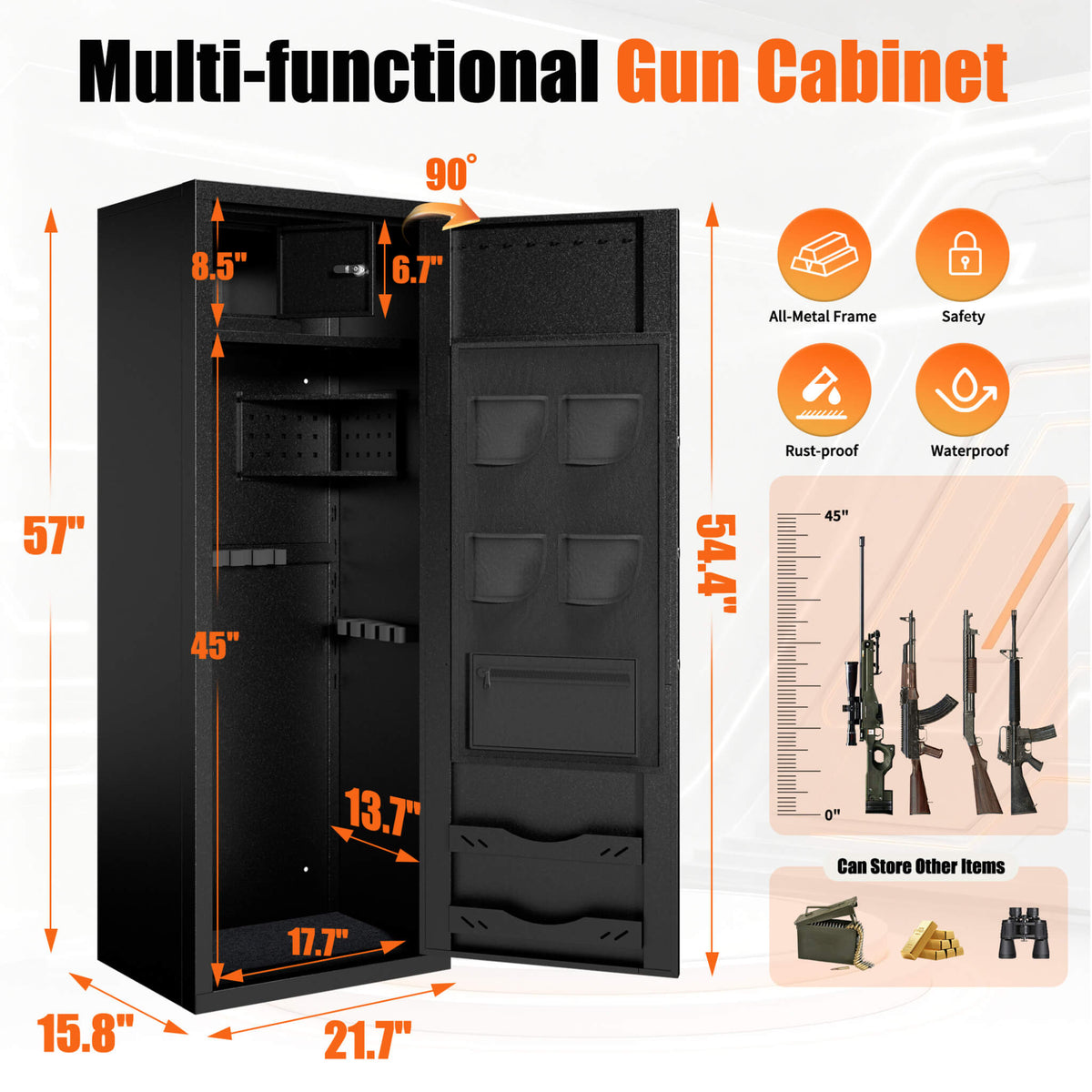 Extra-Large 12-Gun Fingerprint Lock Safe With Keypad, Alarm, Rifle And Pistol Storage (SAK94361)