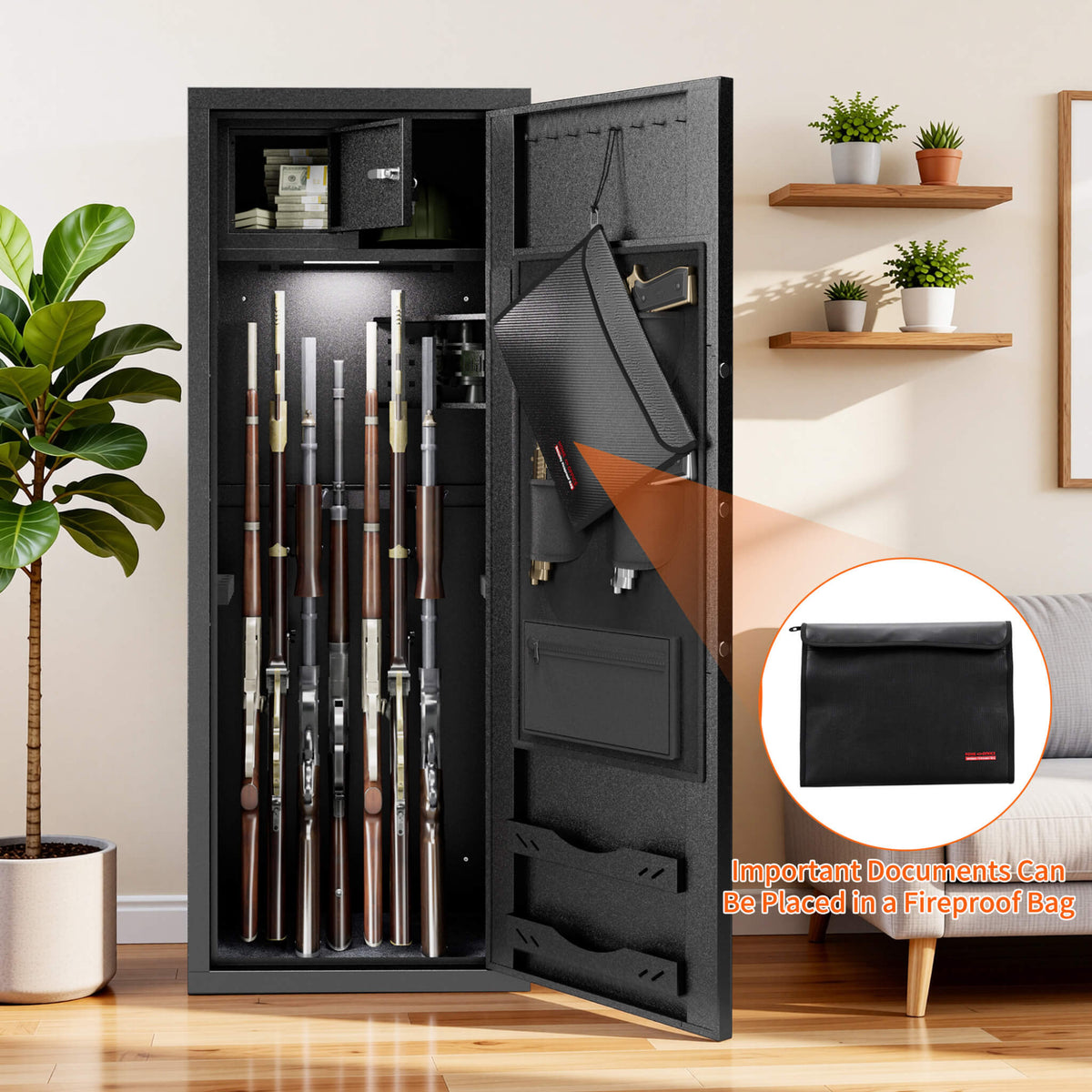 Extra-Large 12-Gun Fingerprint Lock Safe With Keypad, Alarm, Rifle And Pistol Storage (SAK94361)