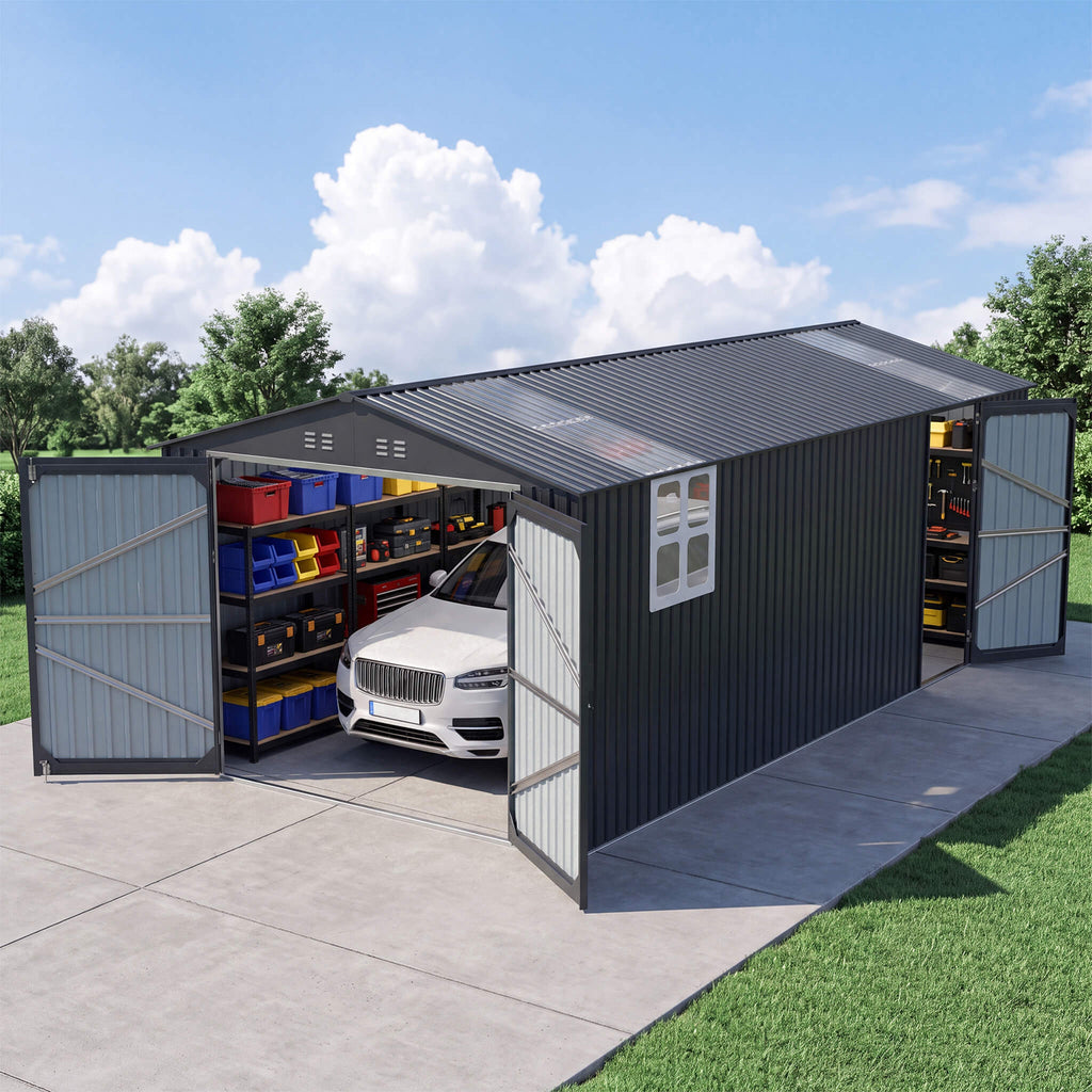 Extra-Large Outdoor Galvanized Steel Outdoor Storage Shed With Skylight Roof (SAK42671)