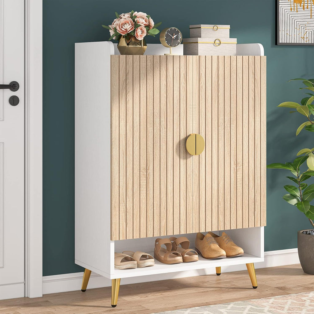 Shoe Cabinet With Doors, 7 Tier Storage Organizer with Adjustable Shelves - Dark Brown, Light Brown, or White