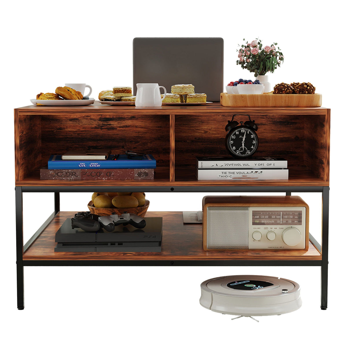 Rustic Flip Top Coffee Table With Hidden Storage - Black / Brown