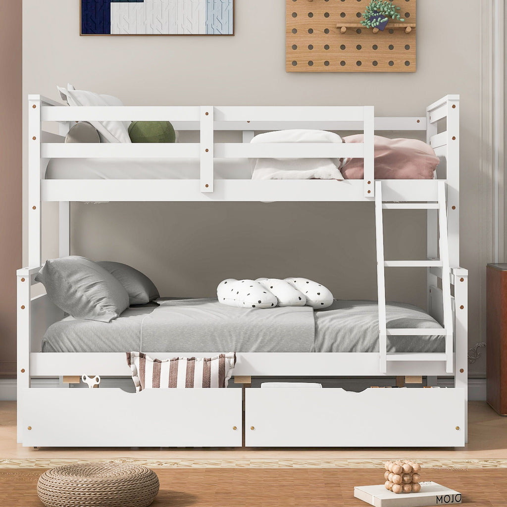 Twin Over Full Bunk Bed with Ladder and Storage Options - White or Dark Gray