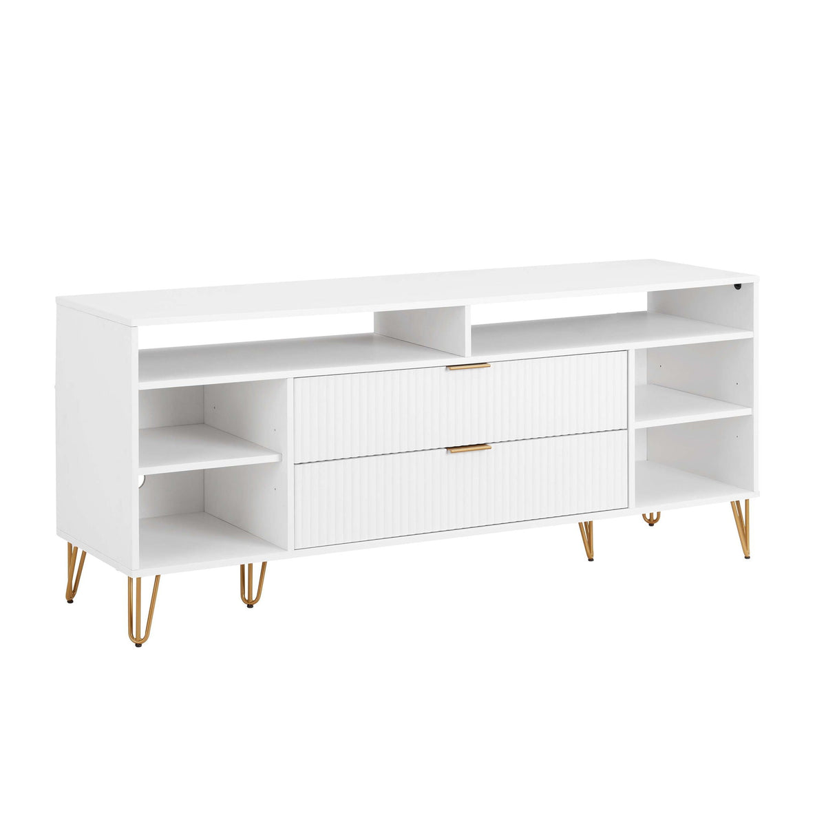Fluted TV Stand with Storage and Metal Legs - Multiple Colors