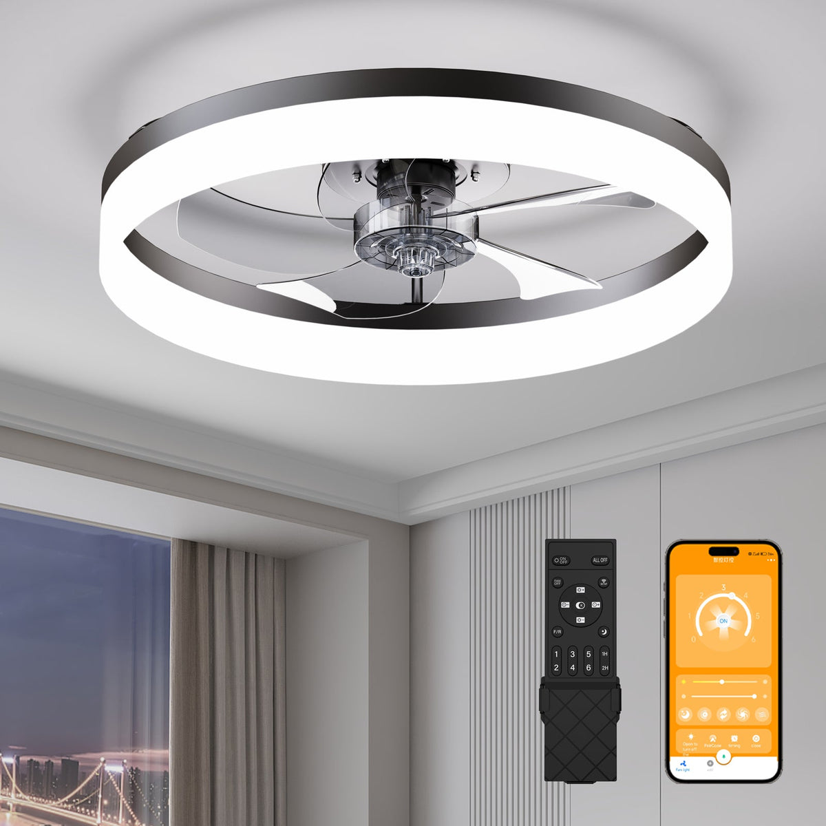 19.7'' LED Ceiling Fan Light with Remote & App Control