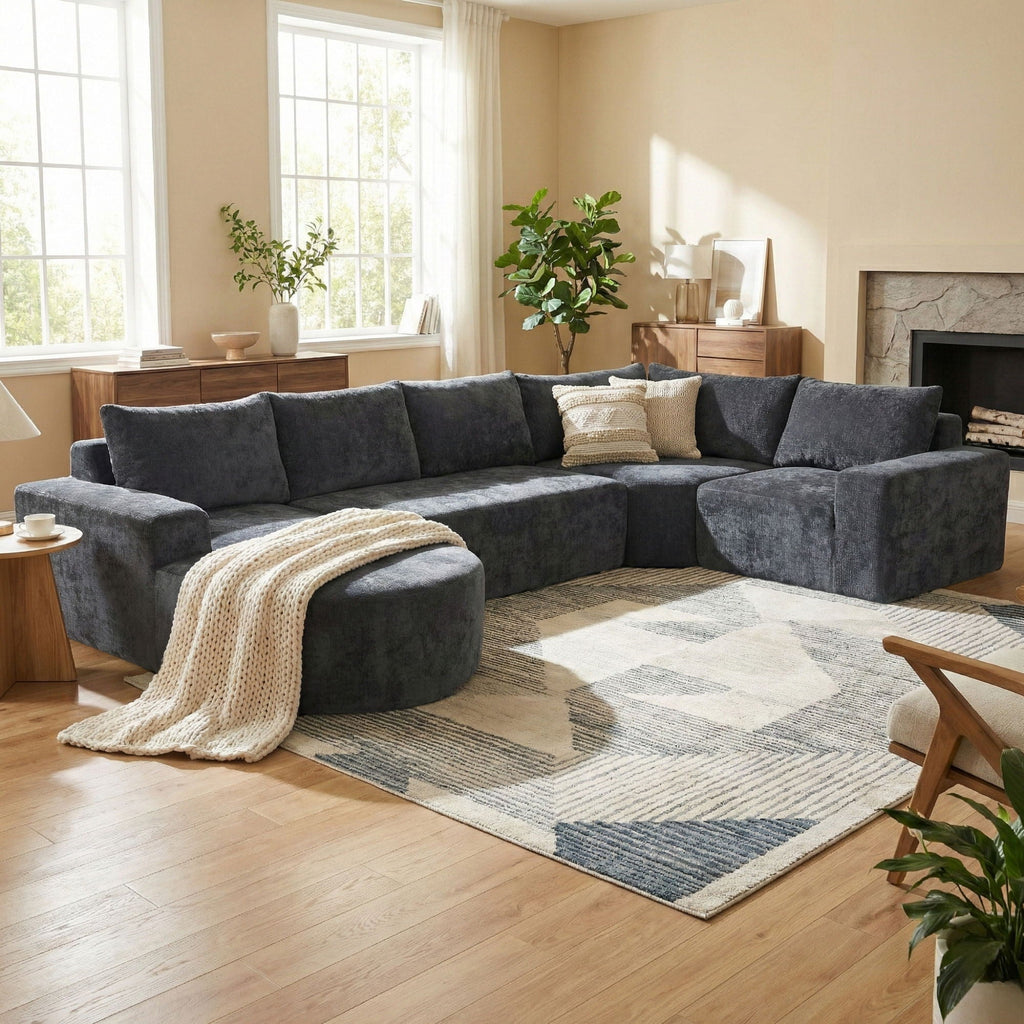 Modular Cloud Sectional Sofa Set with Deep Seating - Choose Beige, Dark Gray, or Dark Brown