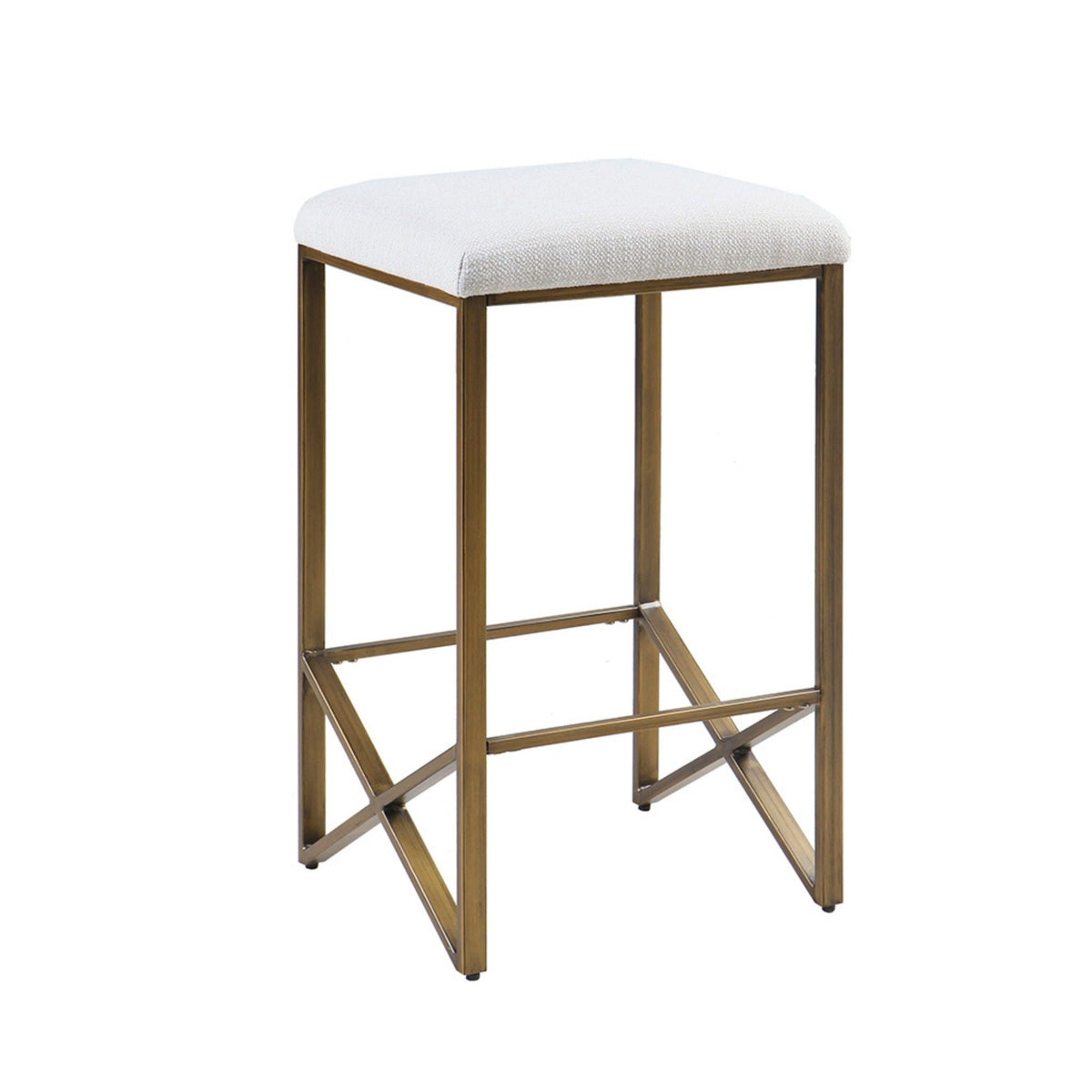 Ivory Backless Upholstered Counter Stool with Padded Seat - Bronze Base