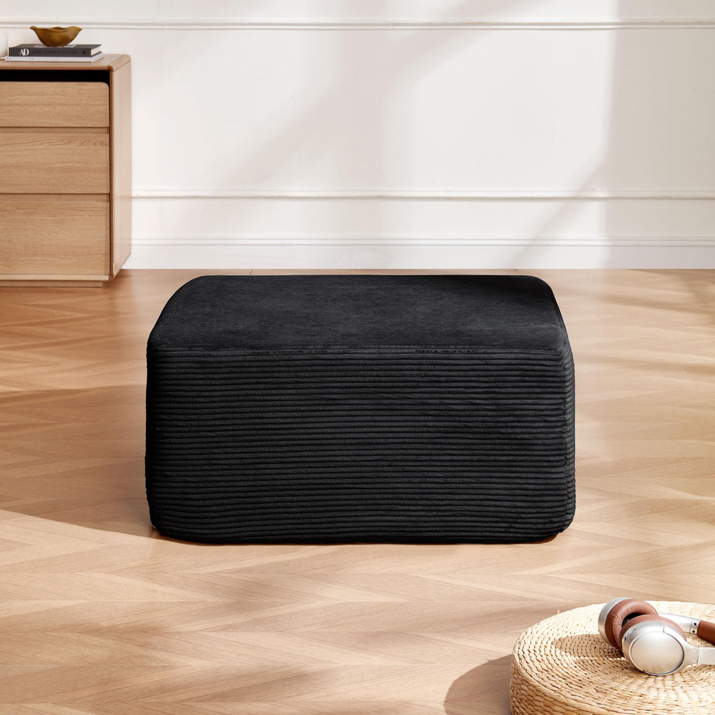 Black Corduroy Ottoman with Foam & Spring Comfort - Black