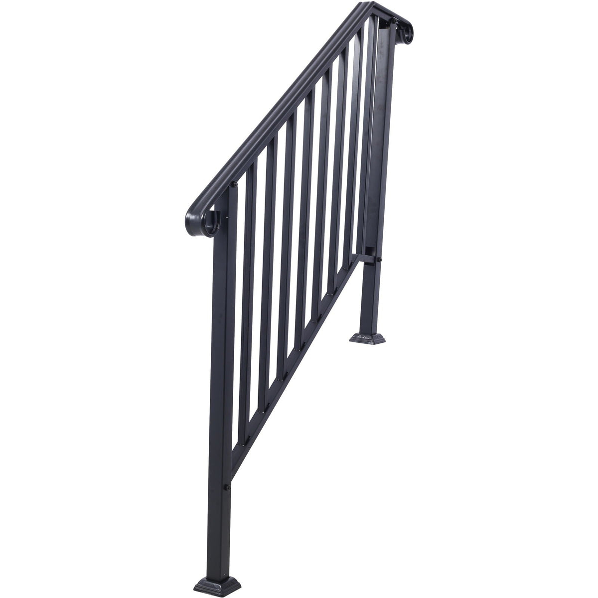 Wrought Iron Outdoor Handrail for 2 or 3 Steps with Rustproof Finish - Black