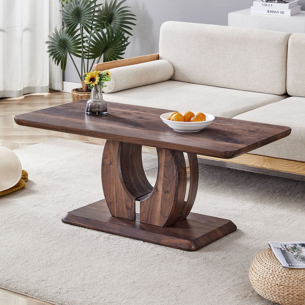 Modern Minimalist Rectangular Coffee Table with Walnut Grain Finish - Dark Brown